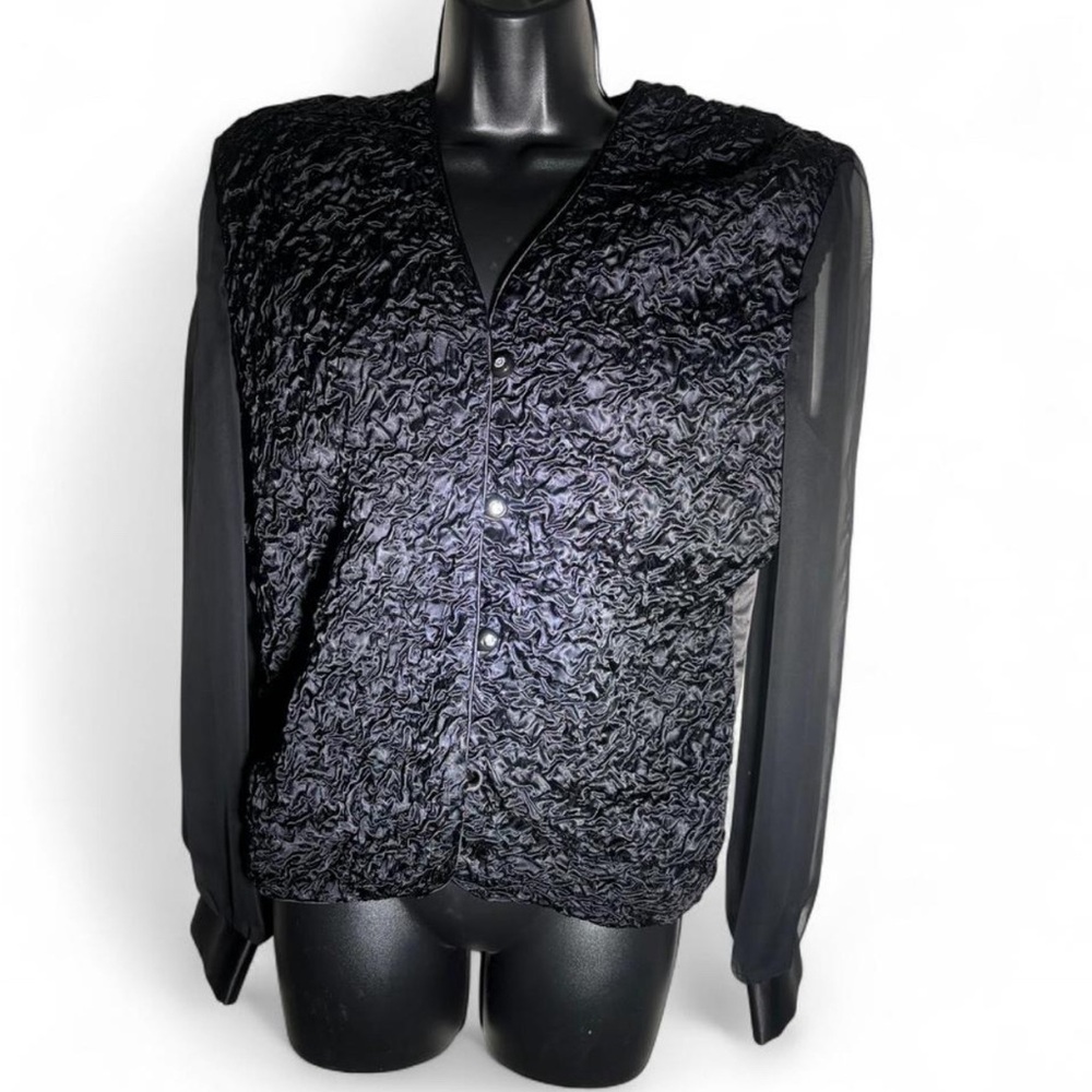 Black Textured Button-Up Blouse